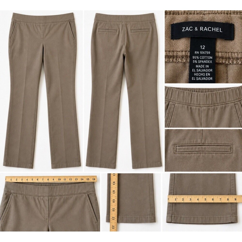 Zac & Rachel Women's Pull-On Ankle Length Pants Size 12 Taupe Stretch Career